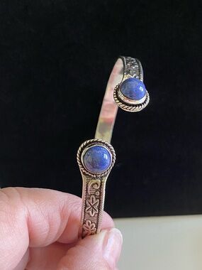 Sterling Silver Cuff Bracelet with Blue Lapis